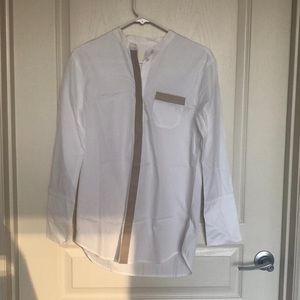 Women’s J. Crew Leather Detail Button Up Top